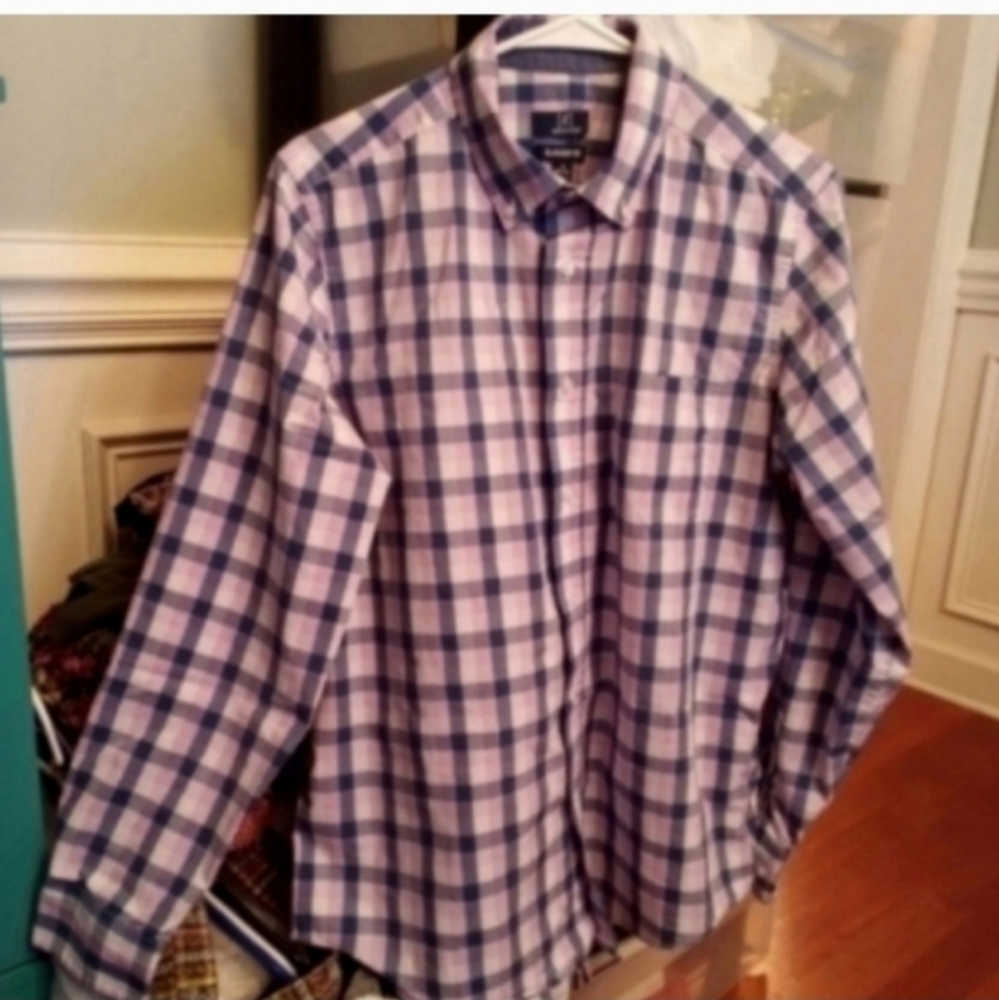 Lot Of 2 George Men's Blue And Pink Checkered Button Down Shirts Long Sleeve